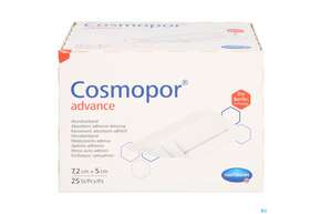 Sie sehen eine Packung Wundverband Cosmopor/advance 7,2x 5cm 25st, Produktbild: 01 Wundverband Cosmopor/advance 7,2x 5cm 25st, A-Nr.: 3796755 - 01