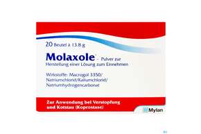 Sie sehen eine Packung Molaxole Pulver lösung.z.einnehmen Beutel 20st, Produktbild: 01 Molaxole Pulver lösung.z.einnehmen Beutel 20st, A-Nr.: 3761113 - 01