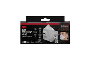 Sie sehen eine Packung 3M™ Aura™ Comfort Cool Flow™ Partikelmaske 9332+, FFP3, mit Ventil, 5er-Packung, Produktbild: 01 3M™ Aura™ Comfort Cool Flow™ Partikelmaske 9332+, FFP3, mit Ventil, 5er-Packung, A-Nr.: 5920188 - 01