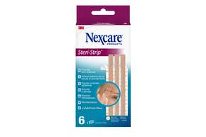 Sie sehen eine Packung Nexcare™ Steri-Strip™ Wundverschlussstreifen, braun, 6 mm x 75 mm 6/Packung, Produktbild: 01 Nexcare™ Steri-Strip™ Wundverschlussstreifen, braun, 6 mm x 75 mm 6/Packung, A-Nr.: 5738029 - 01